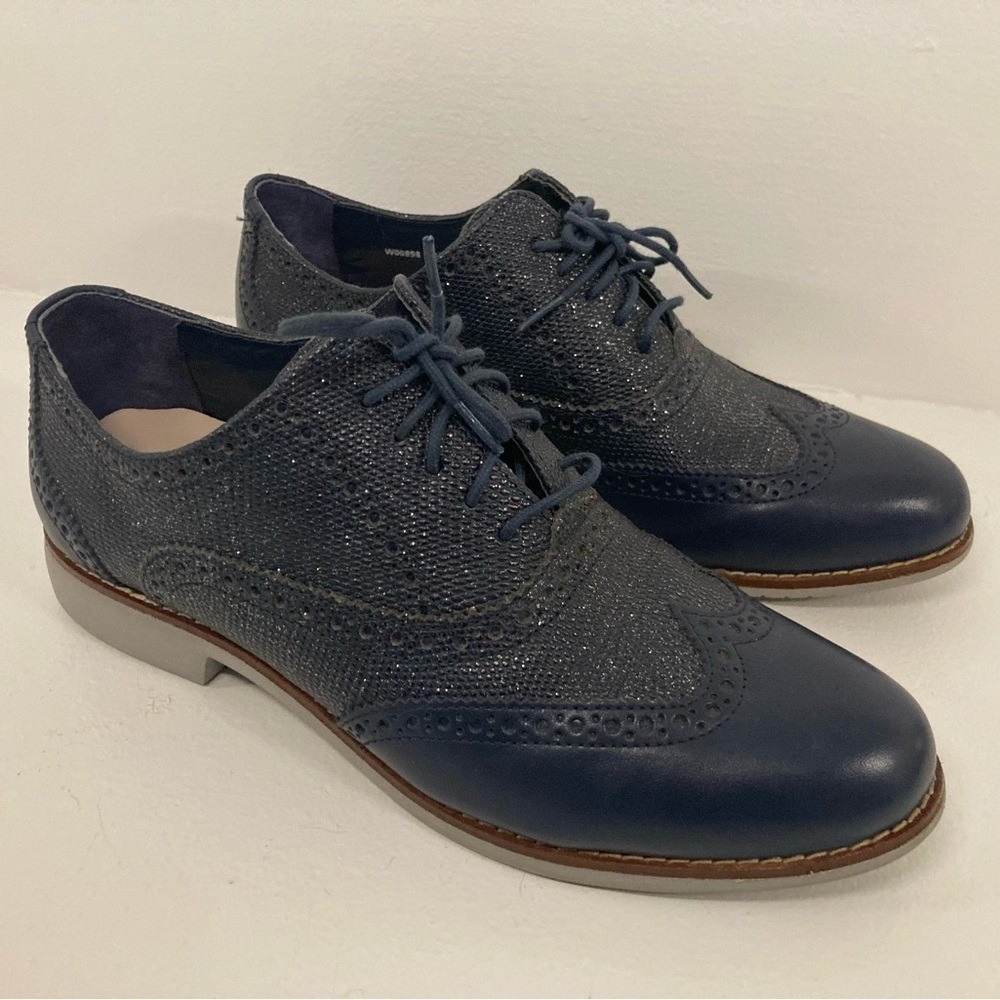 ✨Cole Haan Zerogrand W00898 Glitter Navy Blue Oxford Retro Prom Fancy Sparkle